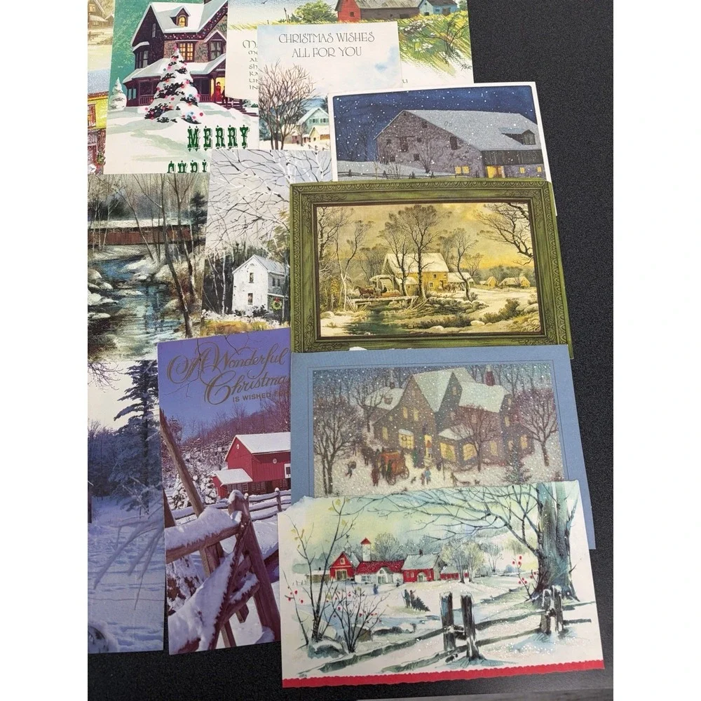 Vintage Christmas Cards Fronts ONLY Houses Barns Bridges Scrapbooking Crafts 50+